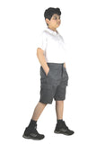 Boys Grey Or Black 4 Pockets School Shorts Hook & Half Elastic Zip School Shorts