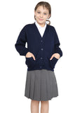 Girls School Uniform Navy Blue Fleece Sweat Cardigan With Front Buttons and Pockets
