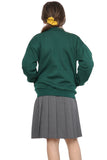 Girls School Uniform Green Fleece Sweat Cardigan With Front Buttons and Pockets