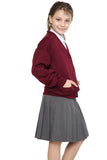 Girls School Uniform Wine Fleece Sweat Cardigan With Front Buttons and Pockets
