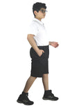 Boys Grey Or Black 4 Pockets School Shorts Hook & Half Elastic Zip School Shorts
