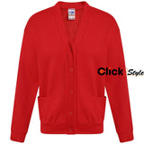 Kids Children Girls Unisex School Uniform Fleece Cardigan Button Closure Front -Red