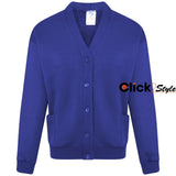 Kids Children Girls Unisex School Uniform Fleece Cardigan Button Closure Front -Royal Blue