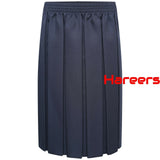 School Uniform Full Box Pleated Elasticated Waist Knee Length Skirt for Girls -Navy