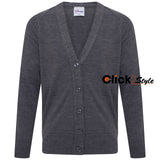 Kids Boys Girls School Uniform Knitted Cardigan V Neck Button UP Front Jumpers -Grey