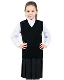 Girls Knitted Tank Top V Neck Sleeveless Jumper School Uniform Smart Comfortable - Black