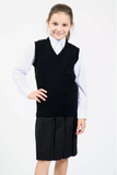 Girls Knitted Tank Top V Neck Sleeveless Jumper School Uniform Smart Comfortable - Black