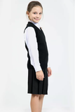 Girls Knitted Tank Top V Neck Sleeveless Jumper School Uniform Smart Comfortable - Black