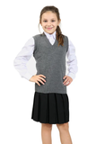 Girls Knitted Tank Top V Neck Sleeveless Jumper School Uniform Smart Comfortable - Grey