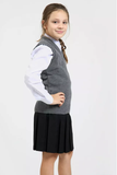 Girls Knitted Tank Top V Neck Sleeveless Jumper School Uniform Smart Comfortable - Grey