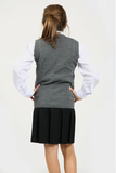 Girls Knitted Tank Top V Neck Sleeveless Jumper School Uniform Smart Comfortable - Grey