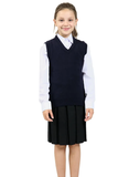 Girls Knitted Tank Top V Neck Sleeveless Jumper School Uniform Smart Comfortable- Navy