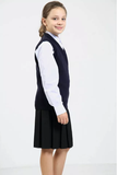 Girls Knitted Tank Top V Neck Sleeveless Jumper School Uniform Smart Comfortable- Navy