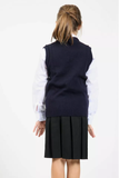 Girls Knitted Tank Top V Neck Sleeveless Jumper School Uniform Smart Comfortable- Navy