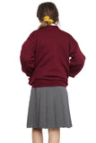 Girls School Uniform Wine Fleece Sweat Cardigan With Front Buttons and Pockets