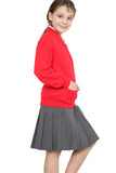 Girls School Uniform Red Fleece Sweat Cardigan With Front Buttons and Pockets