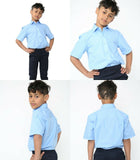 Boys Blue Short Sleeve Shirt Kids School Uniform Polycotton Age 2-18 Years
