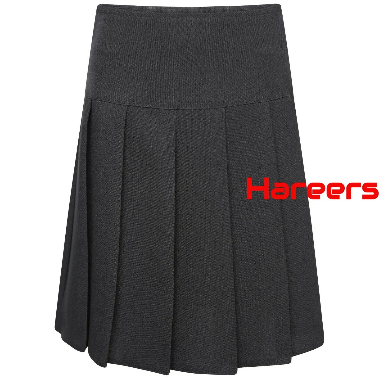 School Uniform All Round Knife Pleated Girls Skirt with Side Zip Closure -Black