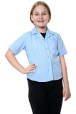 Kids Girls Revere Collar Blouse School Uniform Shirts Blue Short Sleeve