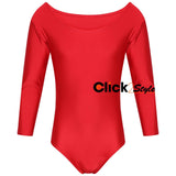 Kids Girls School Uniform Leotard Long Sleeve Sports Gymnastics Ballet Dance -Red
