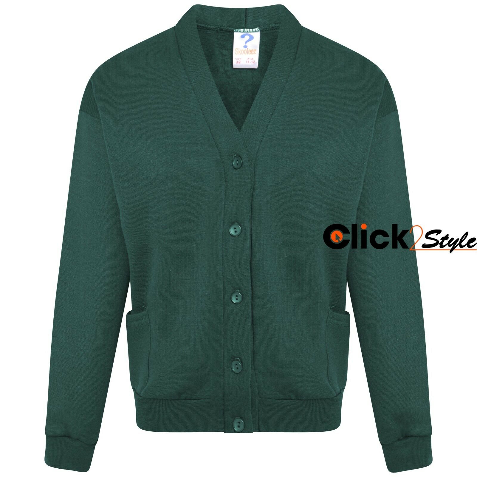 Kids Children Girls Unisex School Uniform Fleece Cardigan Button Closure Front -Green