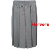 School Uniform Full Box Pleated Elasticated Waist Knee Length Skirt for Girls -Grey