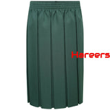 School Uniform Full Box Pleated Elasticated Waist Knee Length Skirt for Girls -Green