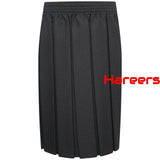 School Uniform Full Box Pleated Elasticated Waist Knee Length Skirt for Girls -Black