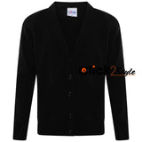 Kids Boys Girls School Uniform Knitted Cardigan V Neck Button UP Front Jumpers -Black