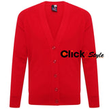 Kids Boys Girls School Uniform Knitted Cardigan V Neck Button UP Front Jumpers -Red