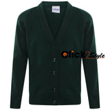 Kids Boys Girls School Uniform Knitted Cardigan V Neck Button UP Front Jumpers -Green