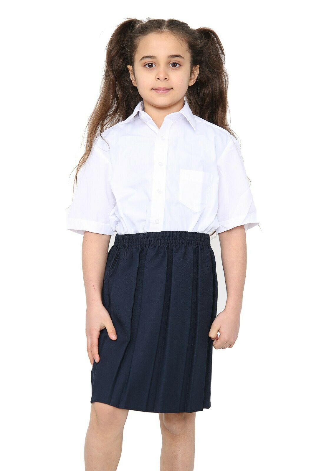 Girls School Uniform Skirt Box Pleated Elasticated Waist -Navy