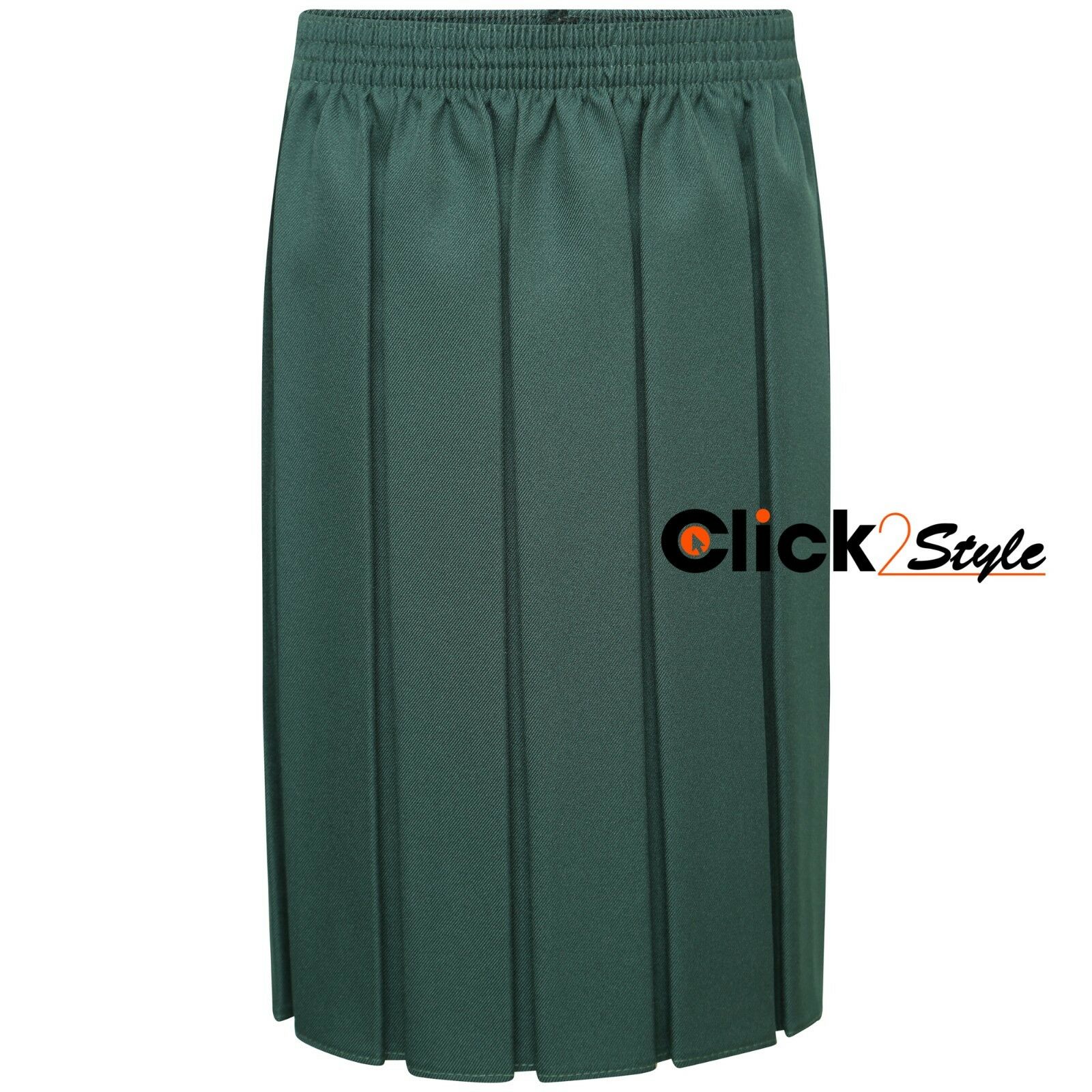 Girls Box School Skirt Full Pleated Full Elasticated Waist -Green