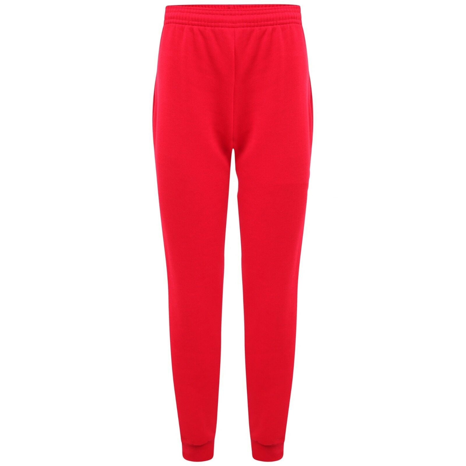 Unisex Boys Girls Fleece PE Gym School Jogging Bottoms Trousers Joggers Pants -Red