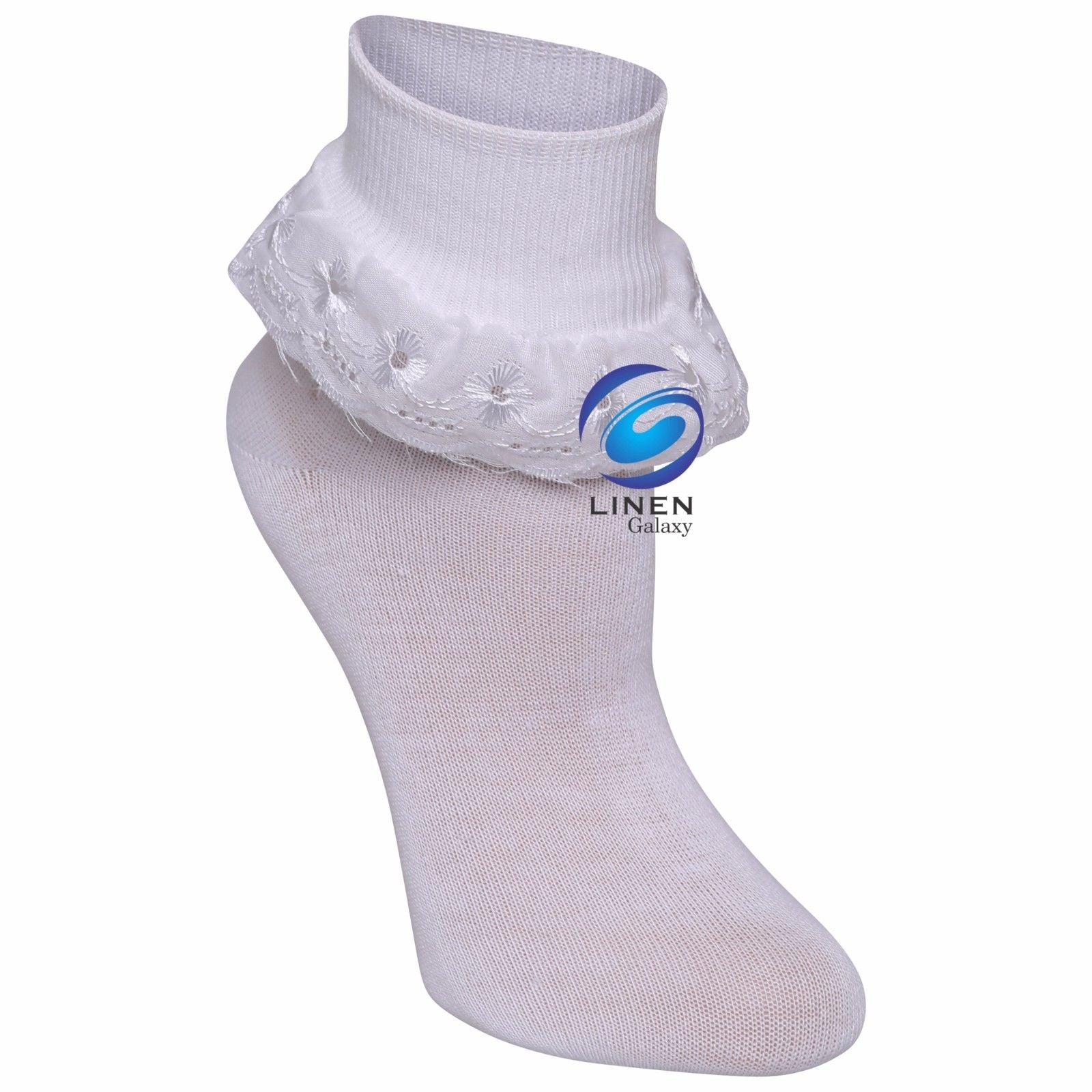 6 Pairs White Lace Frill Socks Girls Kids Children Soft Polycotton Comfortable